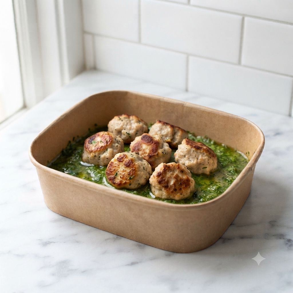 Family Style: Chicken Meatballs with Pesto White Bean Puree