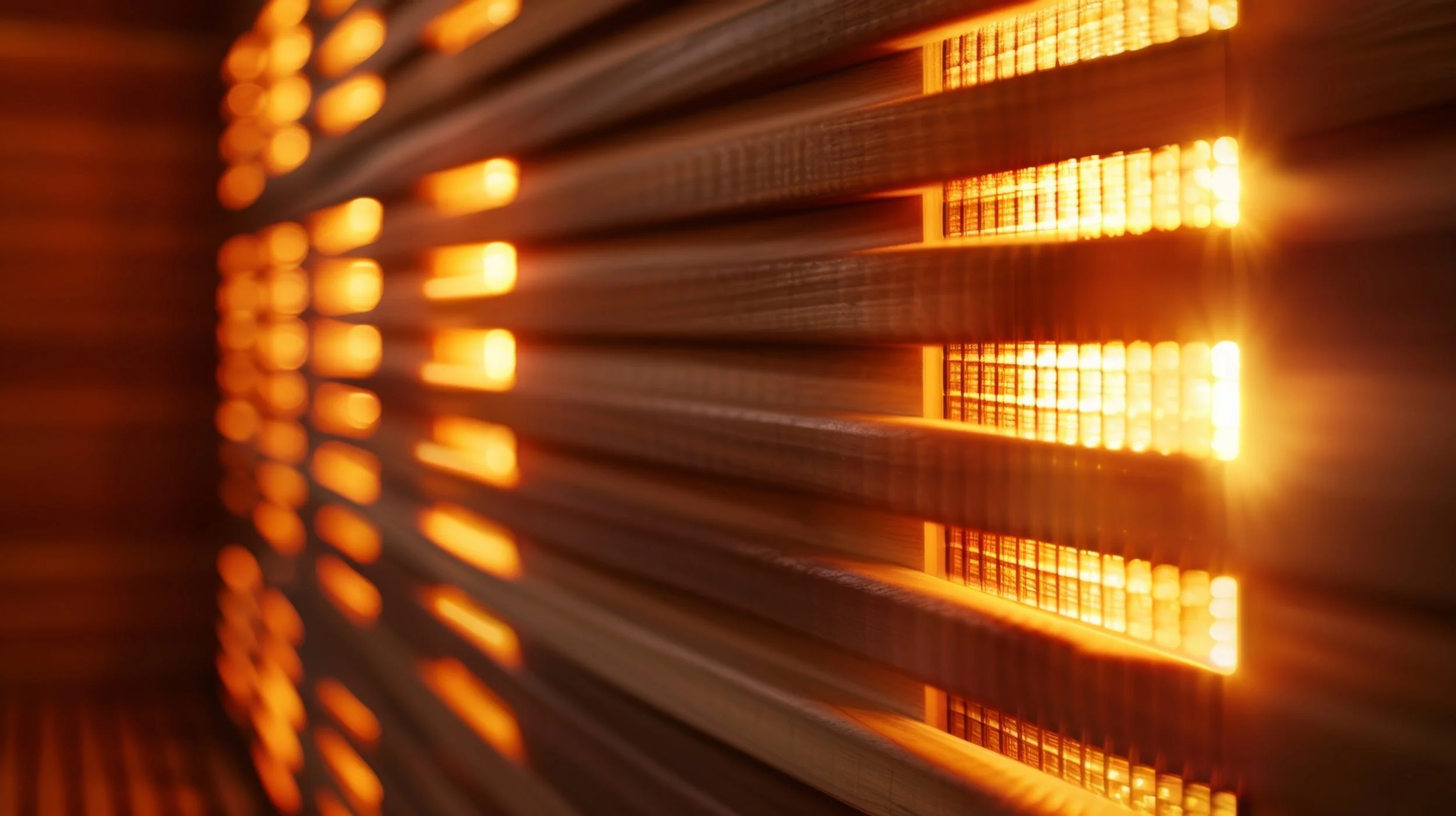 Close-up of illuminated digital displays with orange and yellow lights on a metallic grid background, viewed from an angle