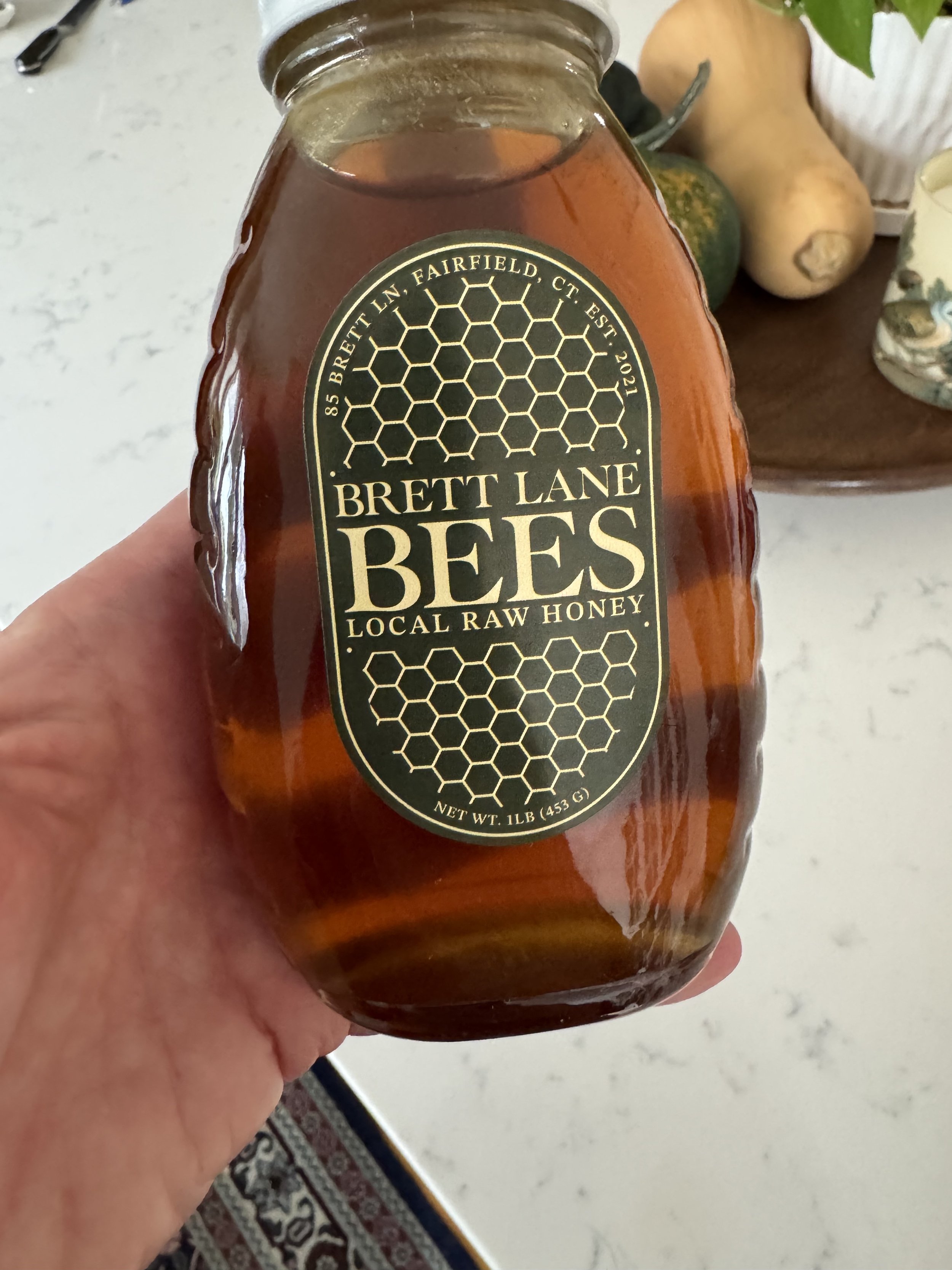 Raw wildflower honey jar from Brett Lane Bees, Greenfield Hill Fairfield Connecticut.