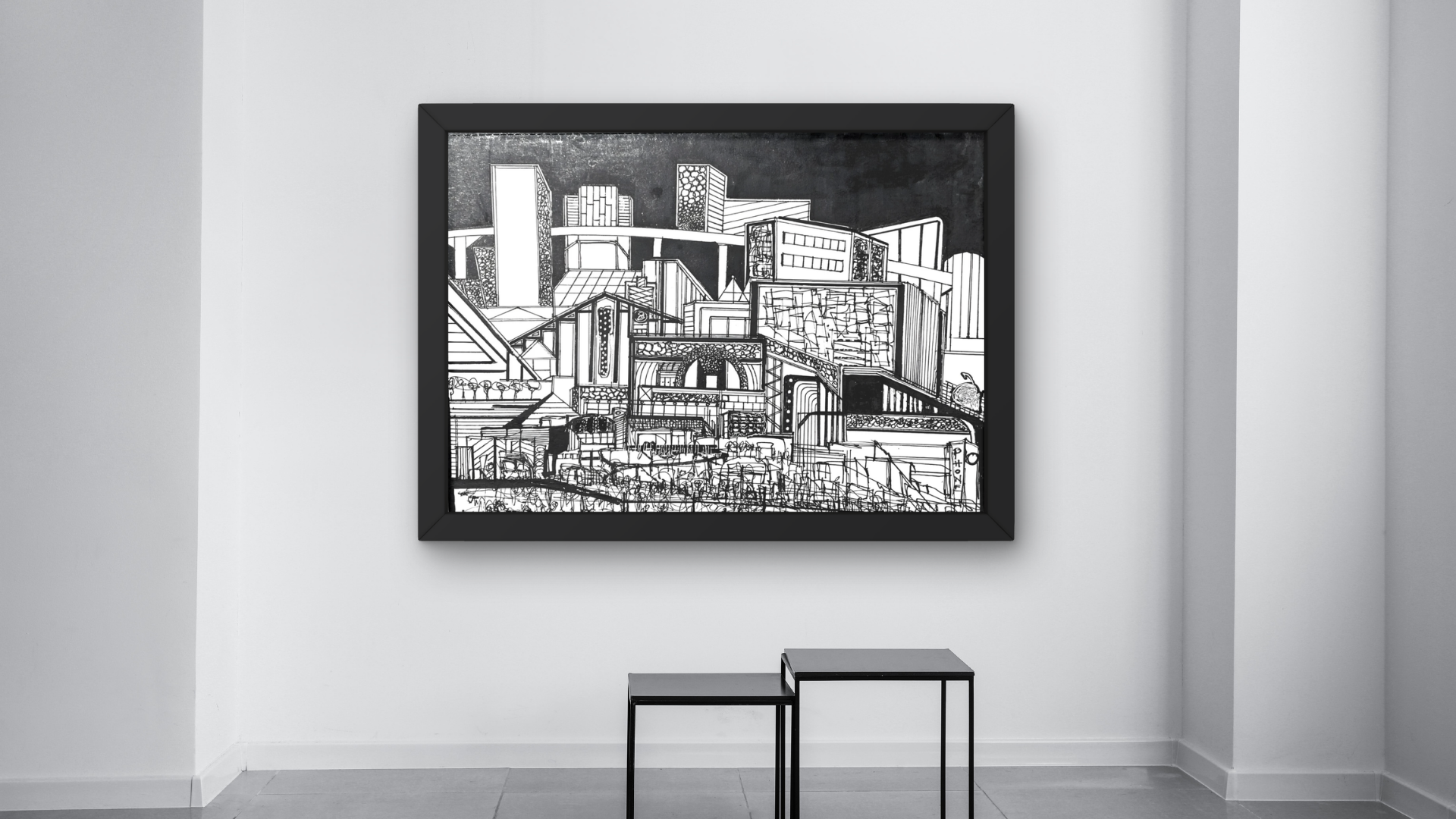 CITYSCAPE WITH BLACK SKY