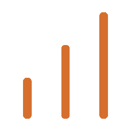 Bar graph with three orange bars increasing in height from left to right