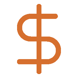 A stylized dollar sign with a brown outline on a black background.
