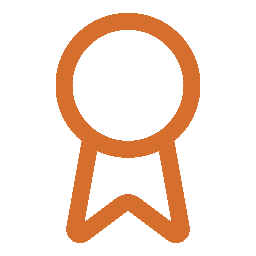 Simple illustration of a ribbon or award medal in brown outline