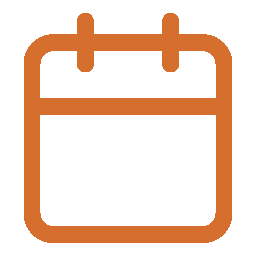 Outline of a calendar icon with a brown border and two rings at the top