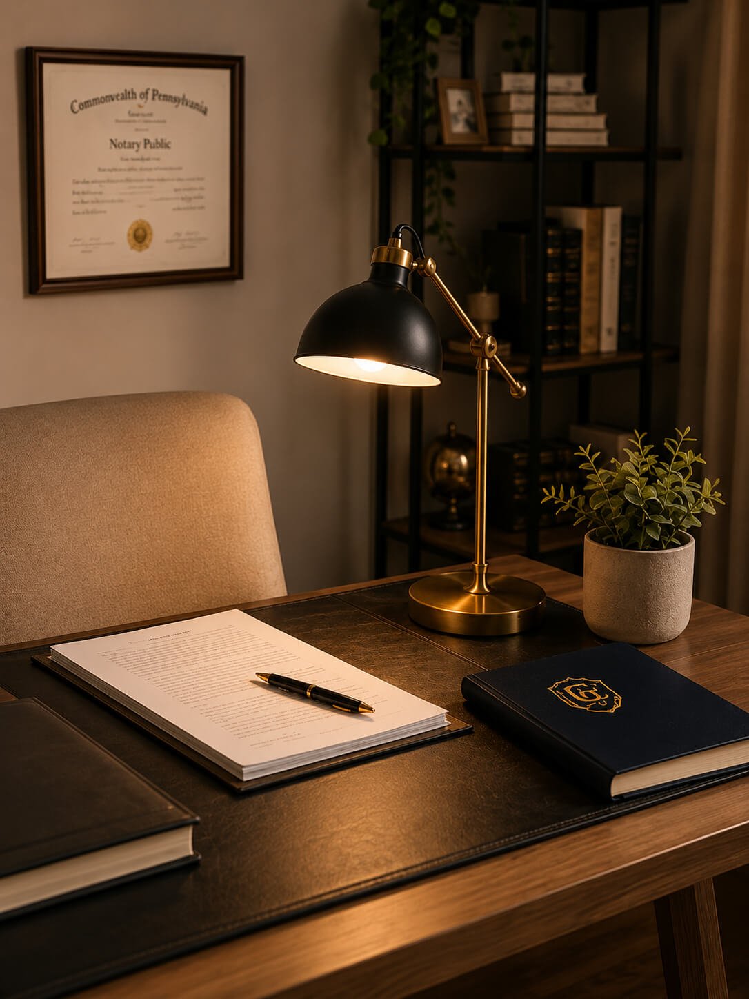 Professional document preparation desk for mobile notary and apostille services in Lancaster County