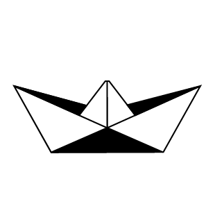 Black and white line drawing of a paper boat.