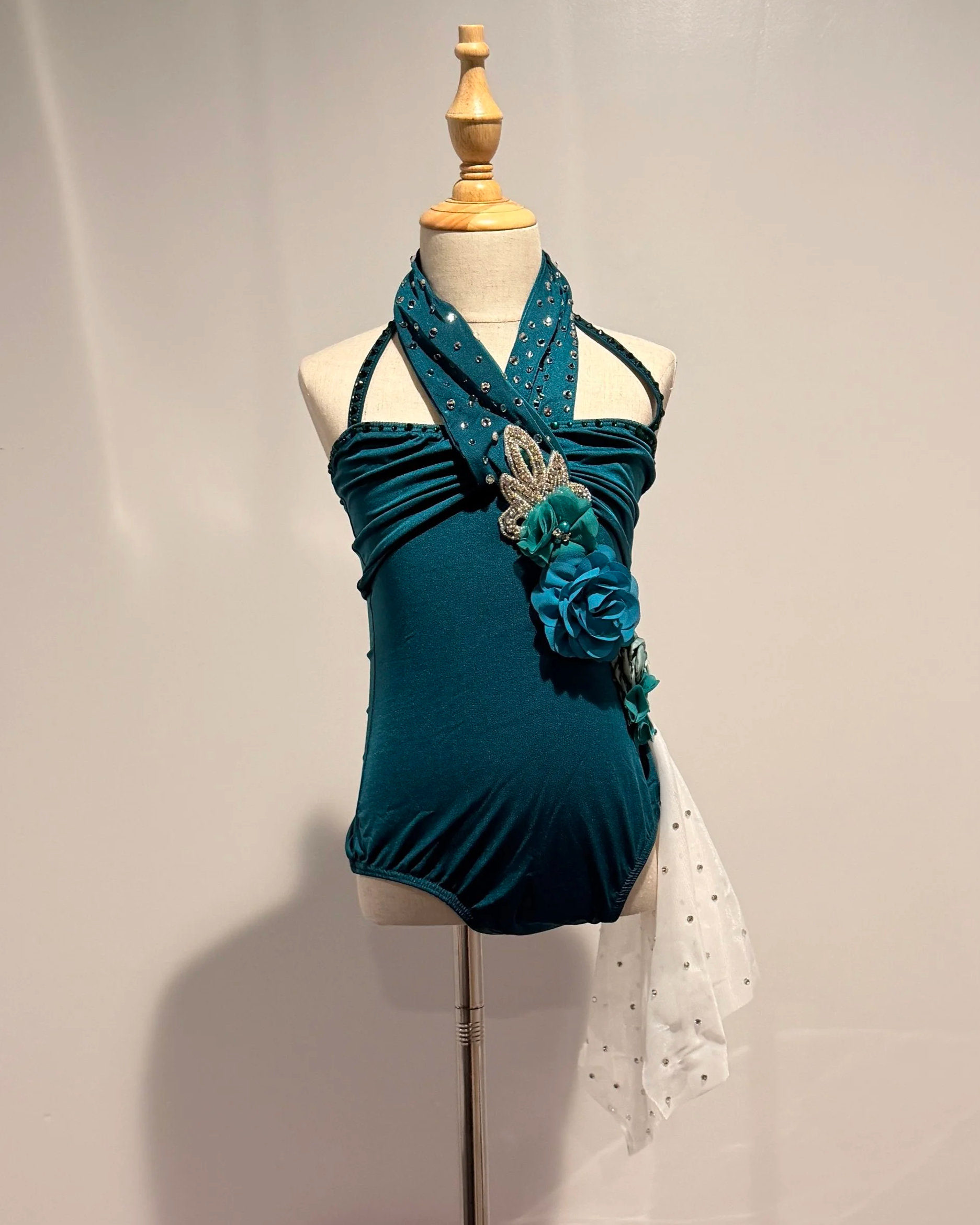Teal Halter Leotard with Side Skirt