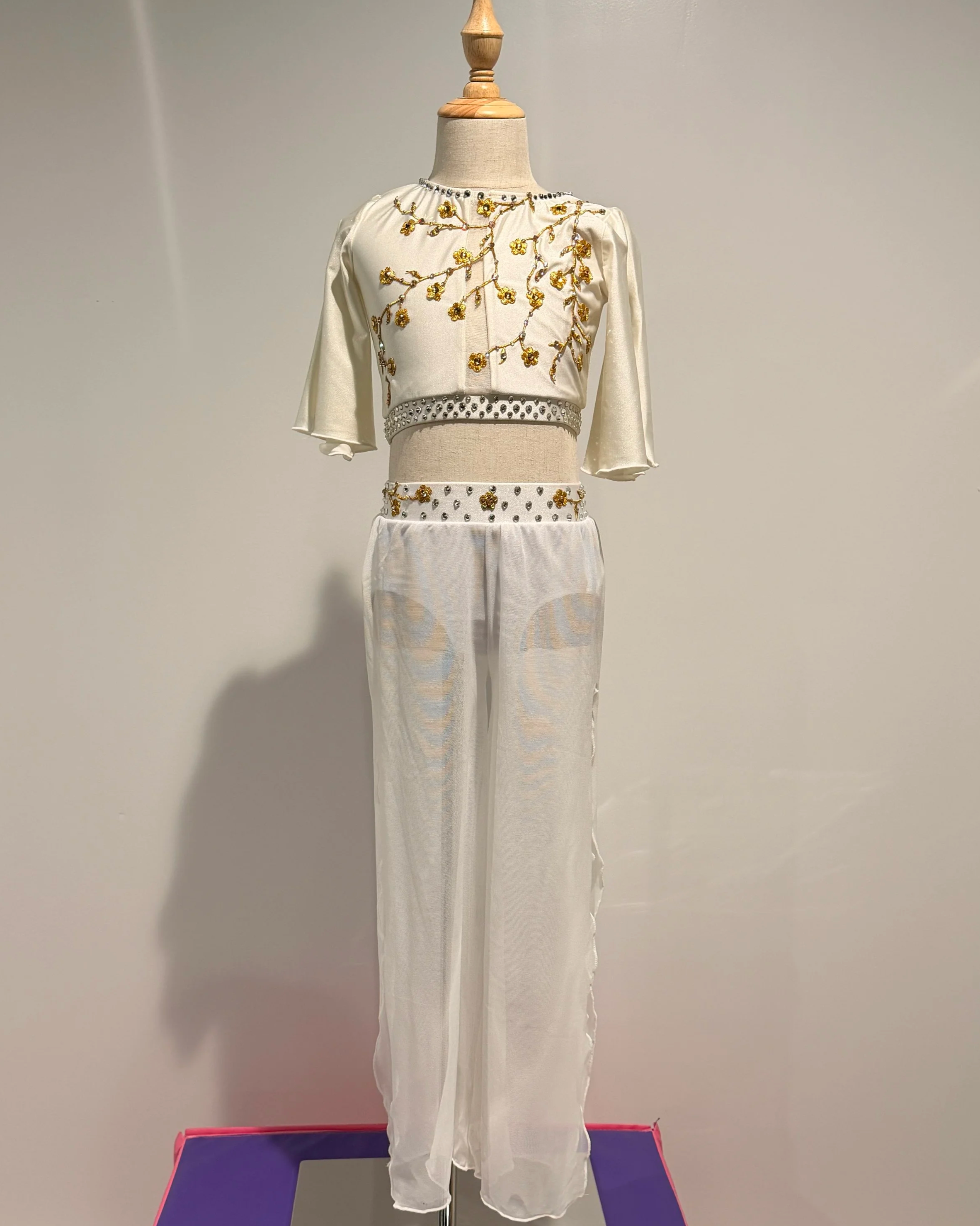 Mesh White and Gold Two Piece