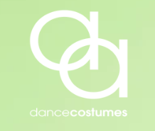 Light green background with white text and logos reading 'dc' and 'dance costumes'.