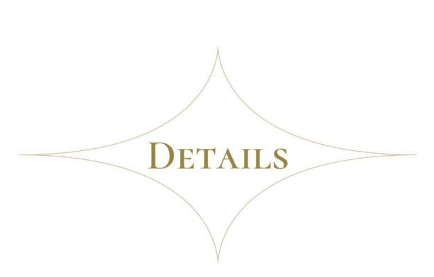 Word 'DETAILS' in gold letters centered on a white background with a subtle geometric design.