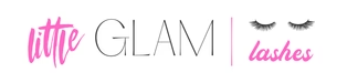 Logo with the words 'Little Glam' and 'Lashes', with closed eye illustrations on either side of 'lashes'.