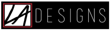 LA Designs logo with stylized 'LA' in black and red, and the word 'DESIGNS' in uppercase black letters.