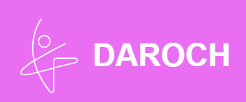 Logo with a stylized abstract figure and the word 'DAROCH' in white on a purple background.