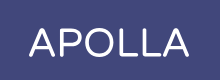 The word 'APOLLA' written in white on a blue background.