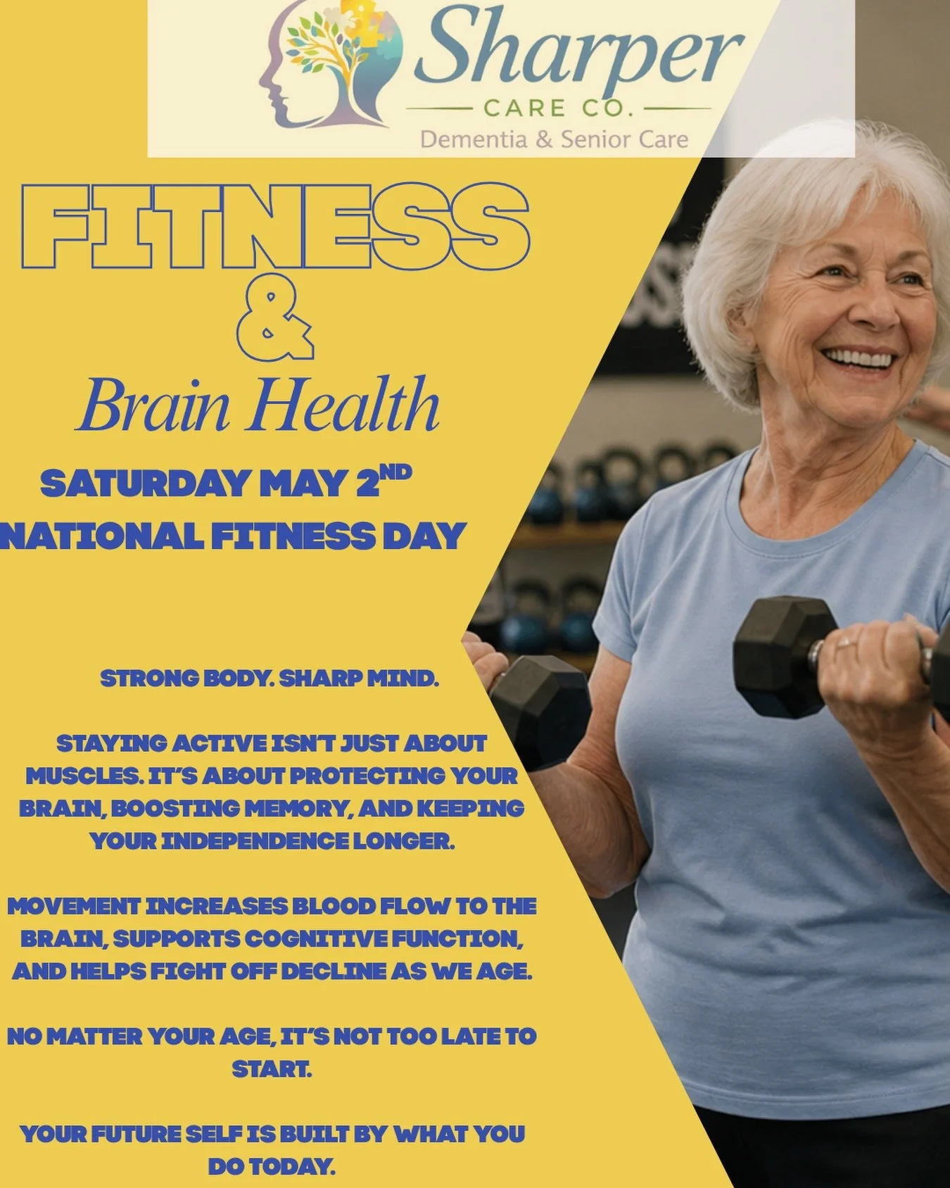 🏋️ National Fitness Day🏃&zwj;♀️

Strong body. Sharp mind. 🧠

Staying active isn&rsquo;t just about muscles. it&rsquo;s about protecting your brain, boosting memory, and keeping your independence longer.

Movement increases blood flow to the brain,