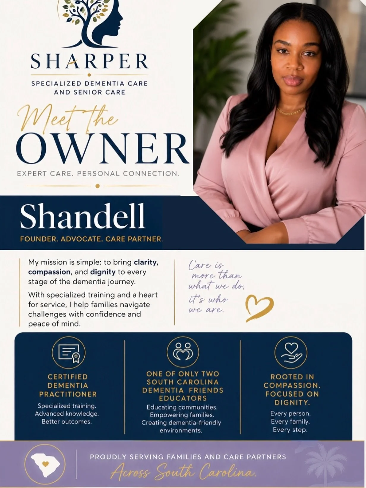 Meet the owner behind Sharper Care Co. 🧠

I&rsquo;m Shandell, Certified Dementia Practitioner, creator of The Care Journal biweekly blog, and facilitator of our monthly caregiver support group dedicated to helping families navigating dementia and ca
