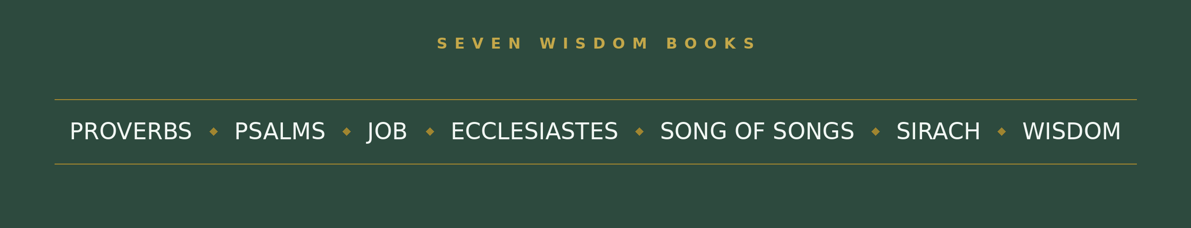 The seven Wisdom Books of the Bible: Proverbs, Psalms, Job, Ecclesiastes, Song of Songs, Sirach, and Wisdom