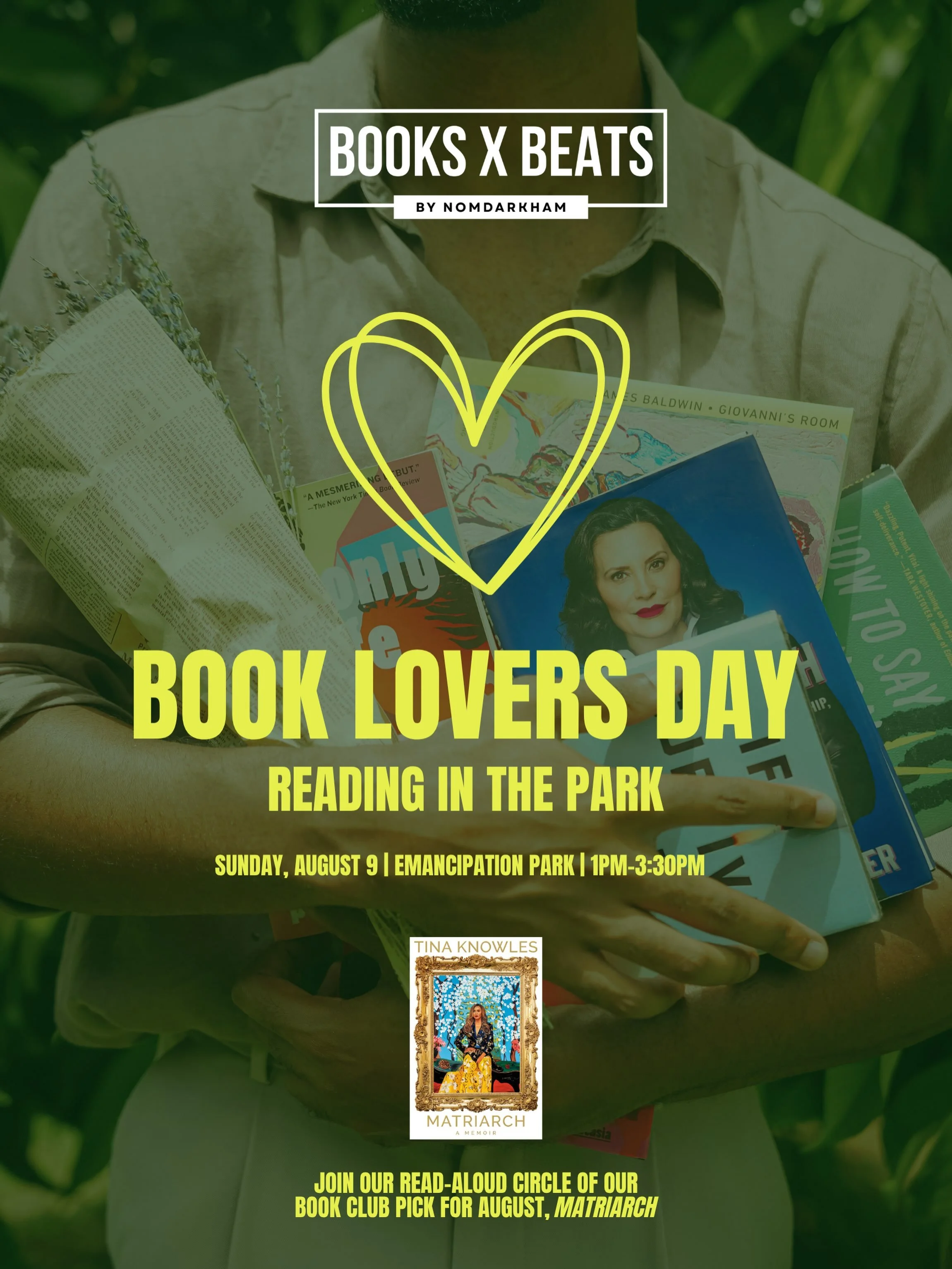 My book community celebrating #BookLoversDay tomorrow at @emancipationparkja 

Feel free to join in on our reading circle or just come and vibe. Bring your picnic snacks and blanket/chair. Our August bookclub pick is Matriarch by @mstinaknowles and w