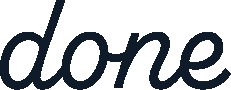 The word 'done' in dark blue cursive font.