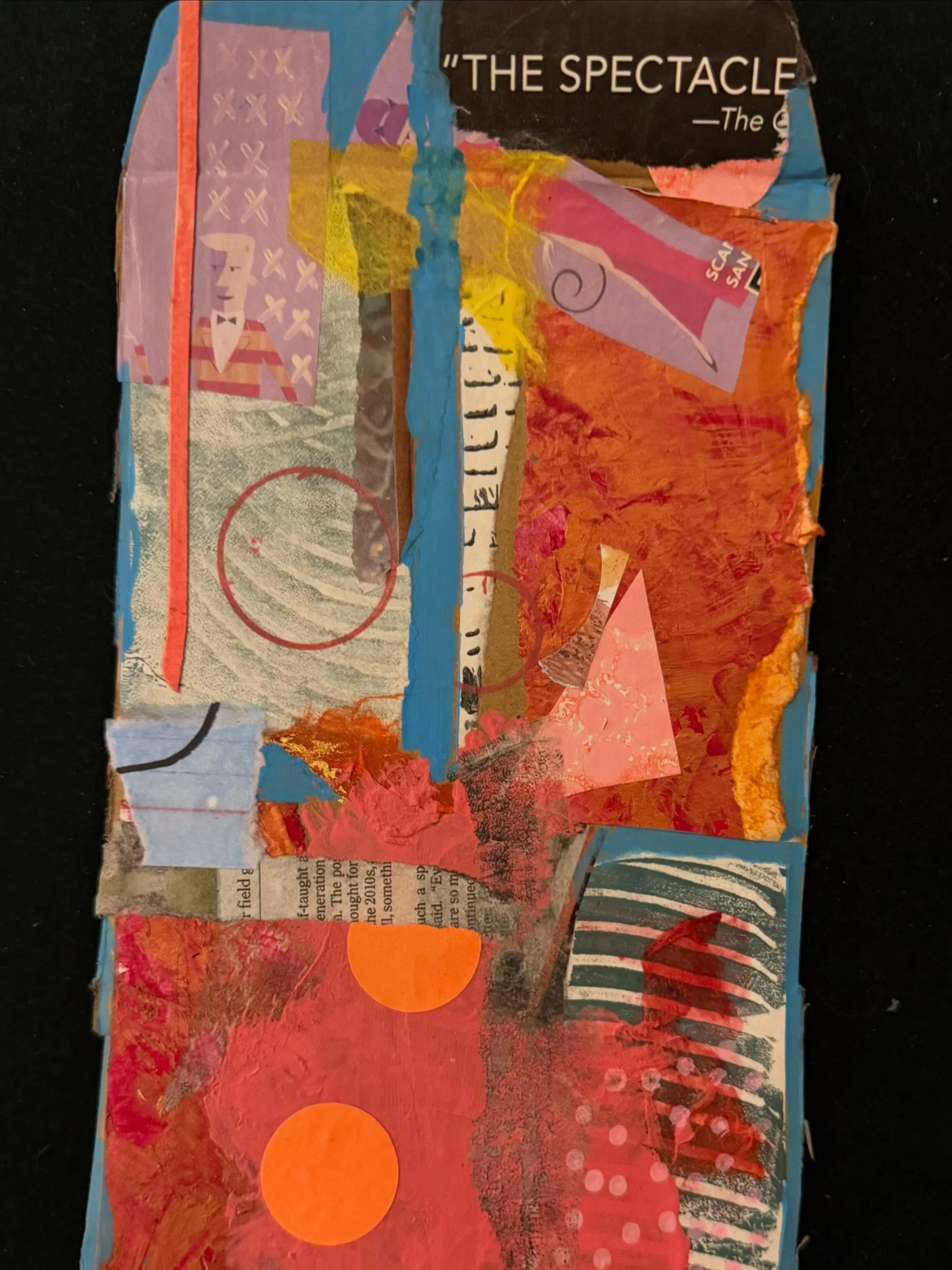 Mixed media collage (Found and made papers, acrylic, and inks on cardboard from packaging)  #collage #contemporarycollagemagazine #mixedmedia #collageart #abstractcollage