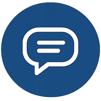 Blue circular icon with a white speech bubble and three horizontal lines inside, representing a chat or messaging app.