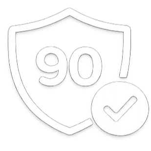 A shield-shaped icon with the number 90 and a check mark in a circle.