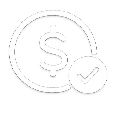 Check mark inside a circle with a dollar sign and dollar sign icon