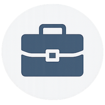 Icon of a blue briefcase on a white background.