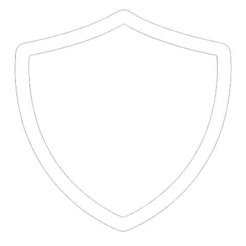 Outline of a shield symbol with a white border on a black background.