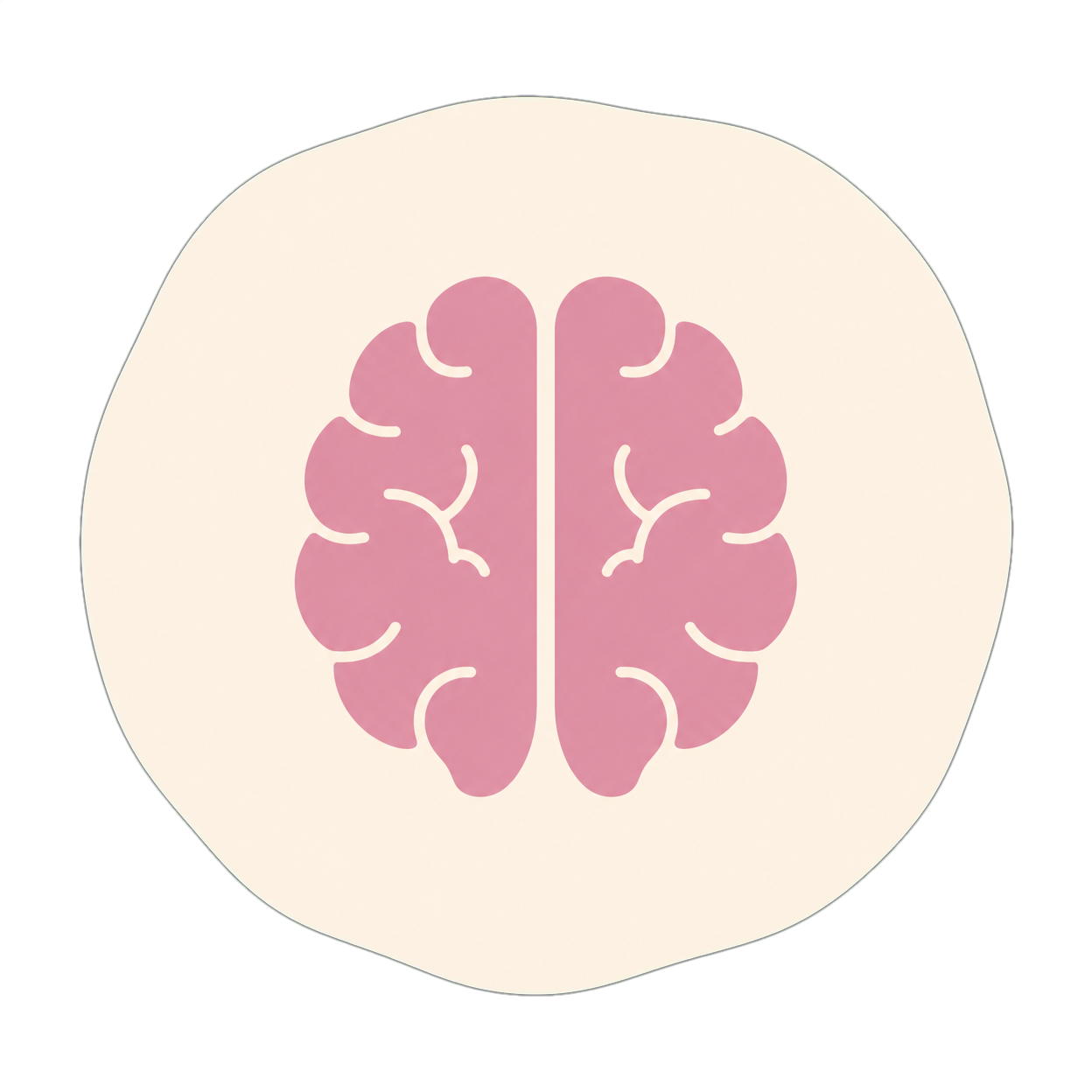 Illustration of a pink brain inside a white circle background.