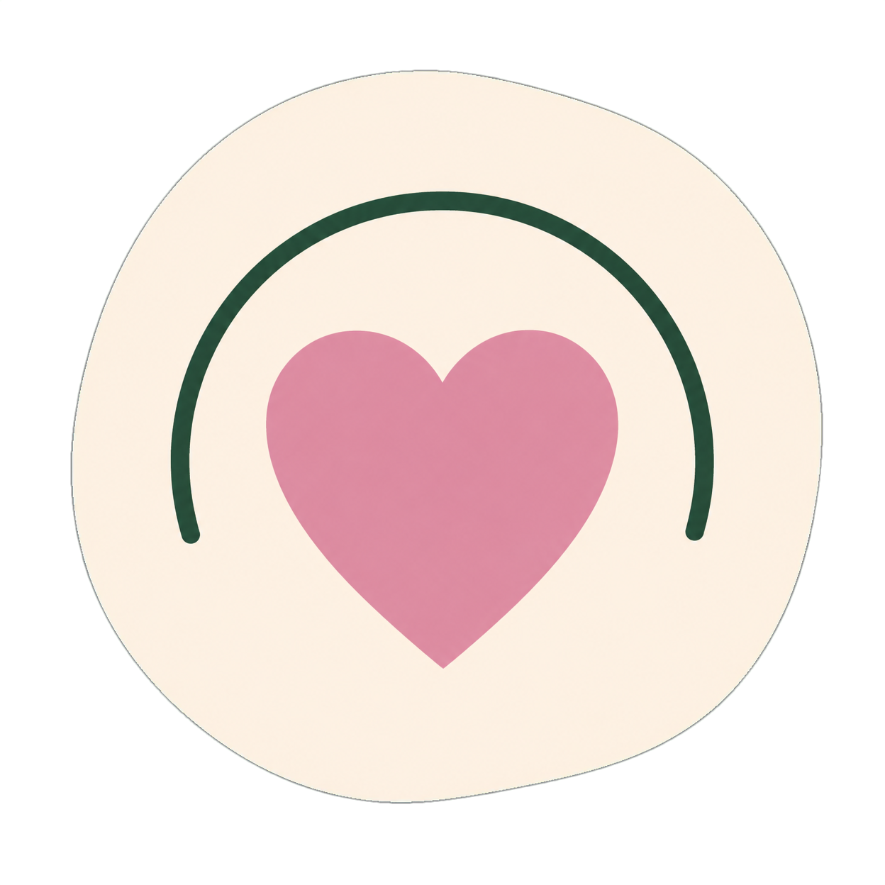 Icon with a pink heart inside a white circle with a black curved line above it, set against a bright green background.