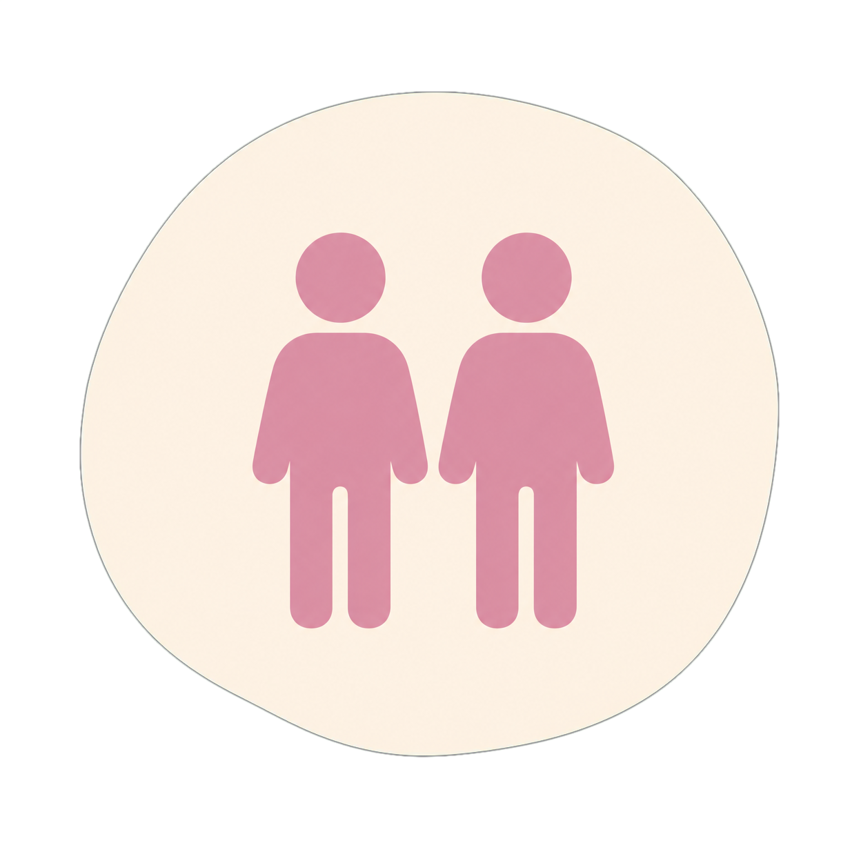 Icon of two pink human figures standing side by side on a white circular background with a green border.