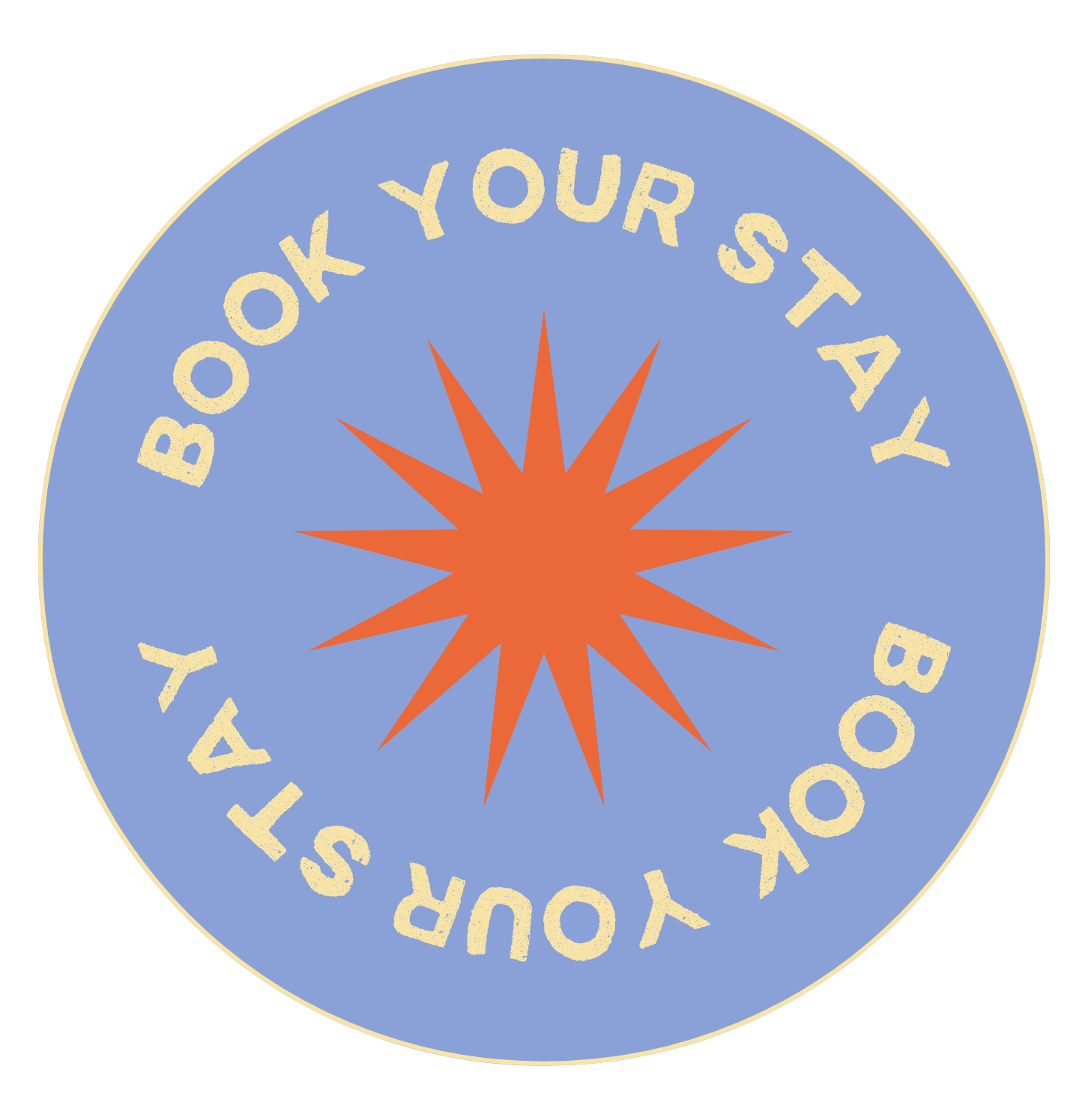 A circular badge with the words "Thank you for your story" written in yellow uppercase letters around the edge. In the center, there is an orange starburst shape on a blue background.