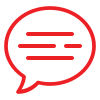 A red speech bubble icon with horizontal lines resembling text inside.
