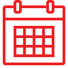Icon of a calendar with a red outline.