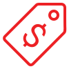 Red price tag icon with dollar sign in the center.