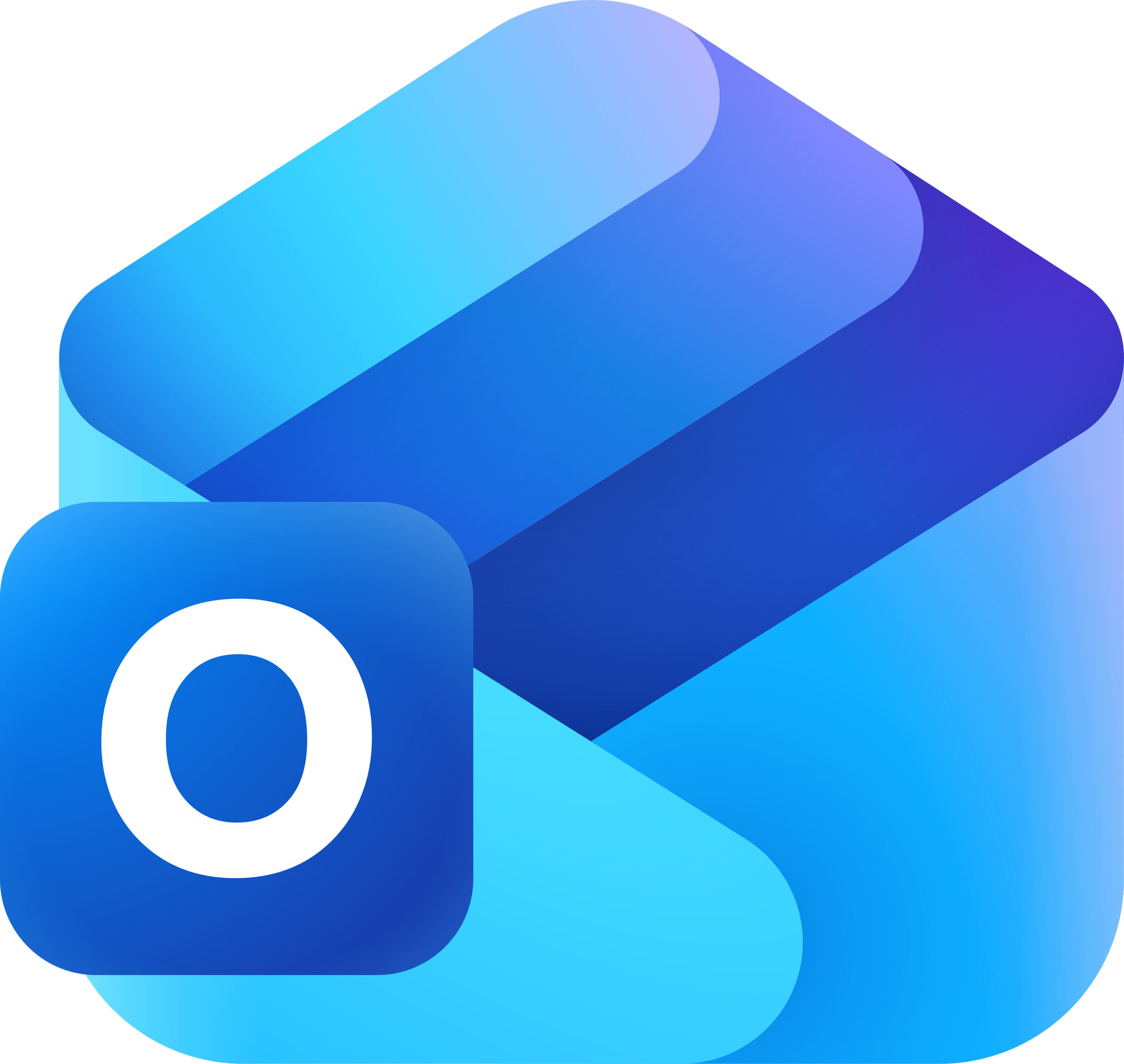 Icon of the Microsoft Office applications, featuring a blue square with a white letter 'O' in front of an abstract blue geometric shape.
