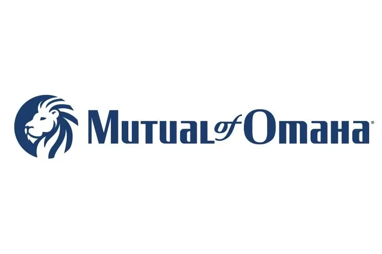 Logo of Mutual of Omaha featuring a stylized lion's head and the company name in blue text.