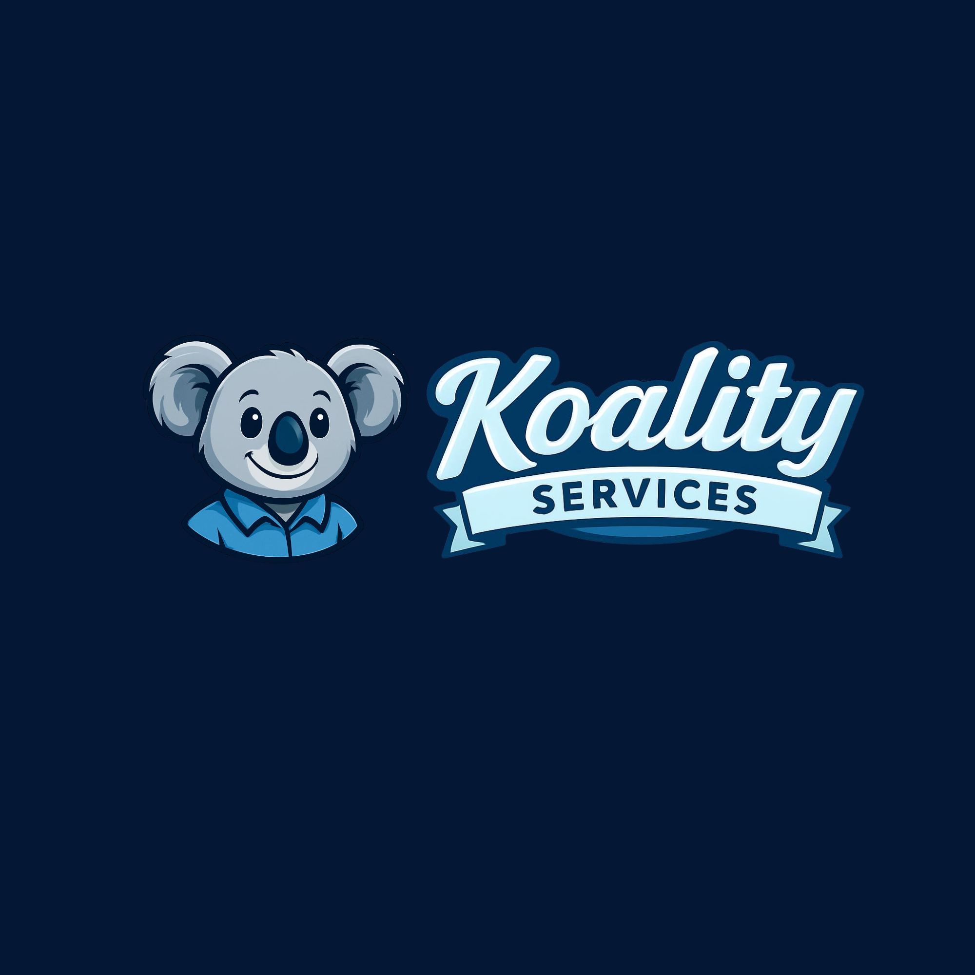 Logo for Koality Services featuring a smiling koala bear and stylized text.