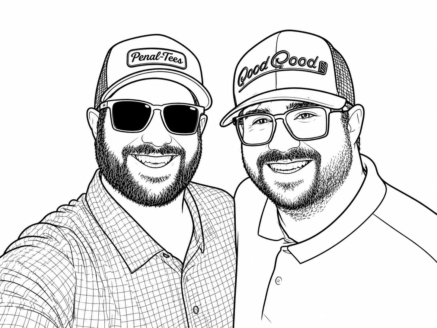 Line art portrait of the brothers behind Penal-Tees