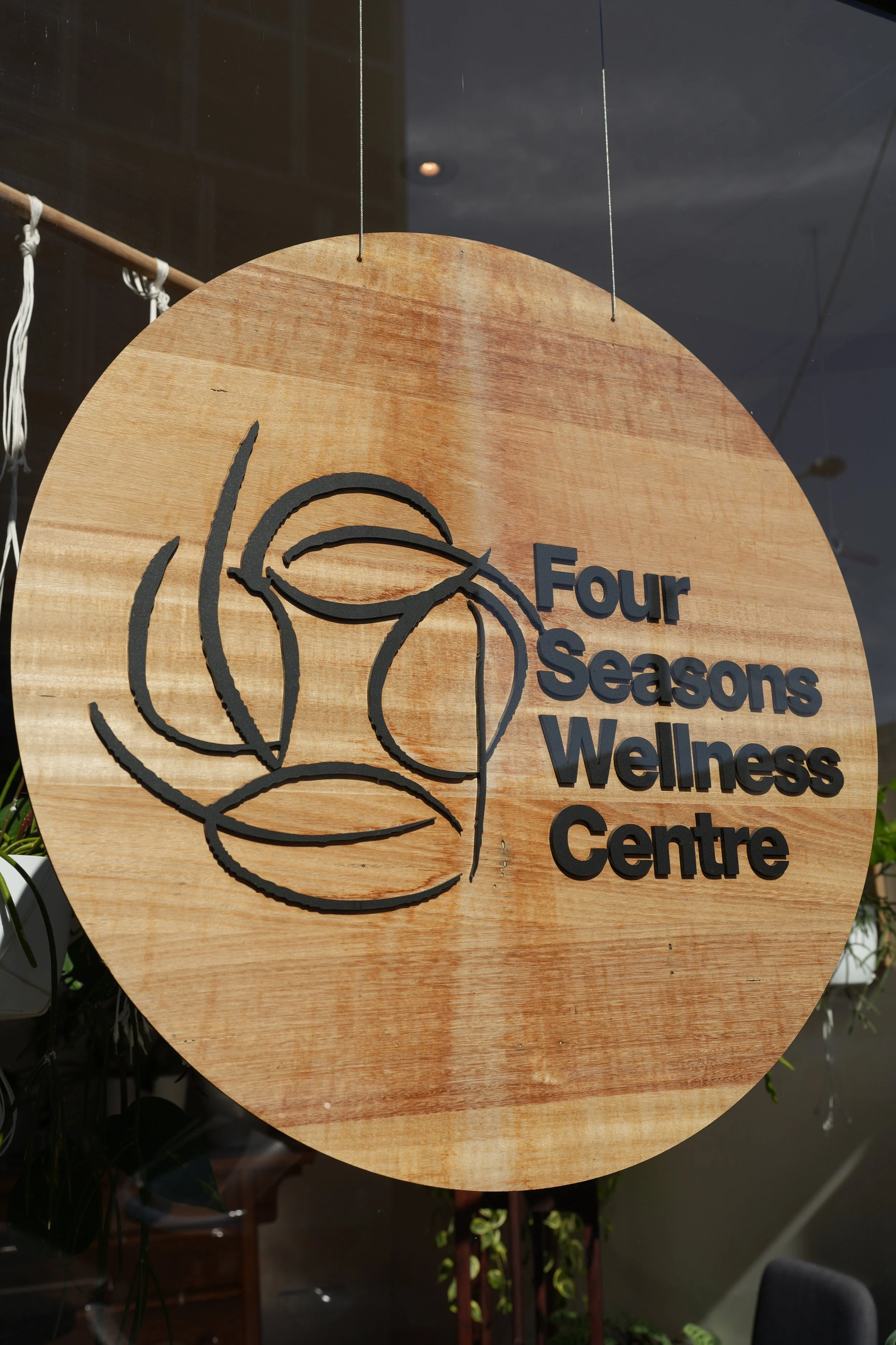 Four Seasons Wellness Centre logo timber sign Abbotsford Melbourne
