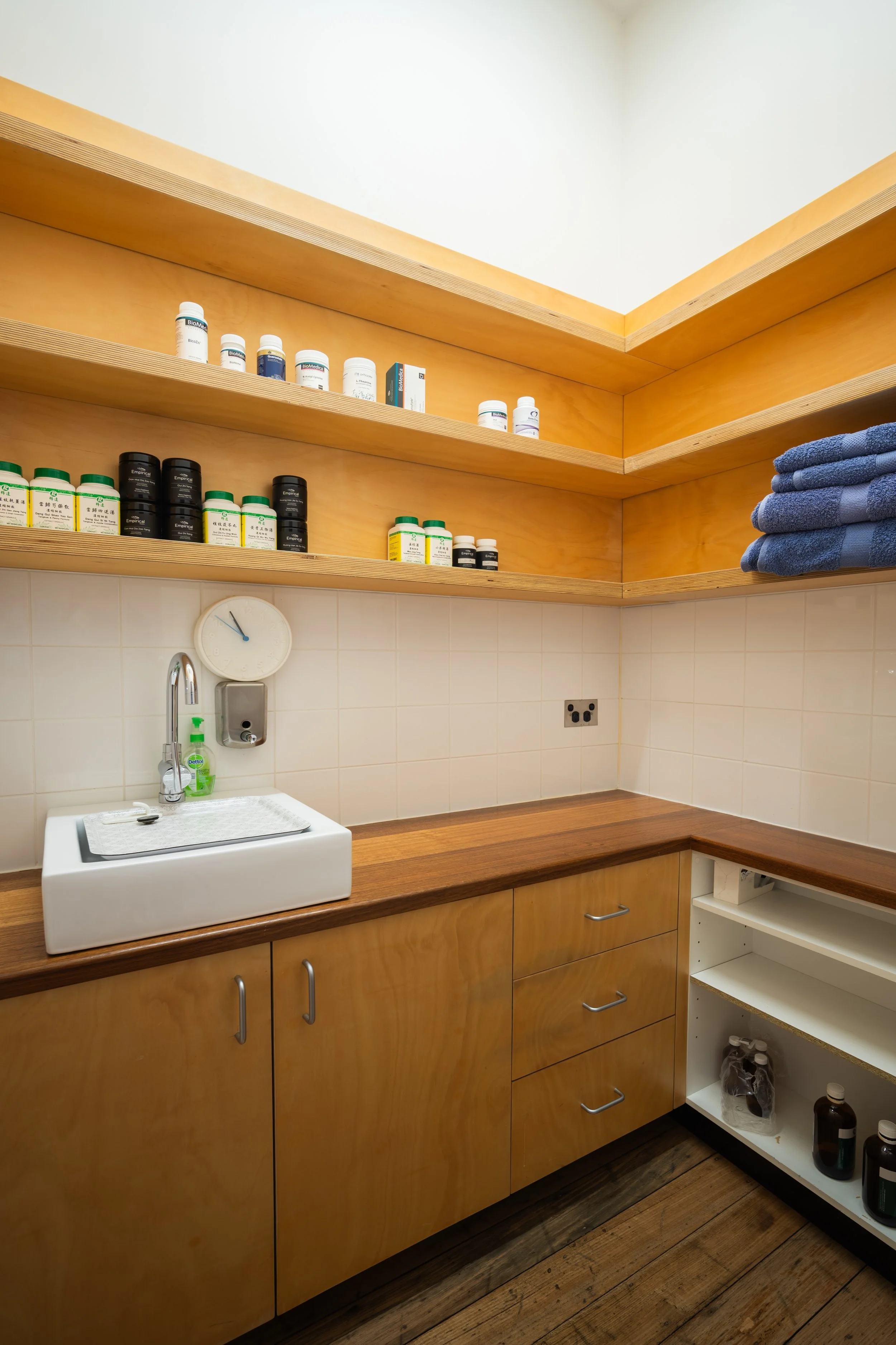 Skylight treatment room with timber cabinetry at Four Seasons Wellness Centre Abbotsford Melbourne