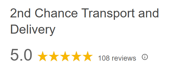 Image showing a 5-star rating with 108 reviews for 2nd Chance Transport and Delivery.