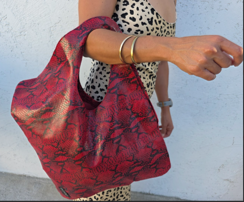 Red and Black Snakeskin Handbag