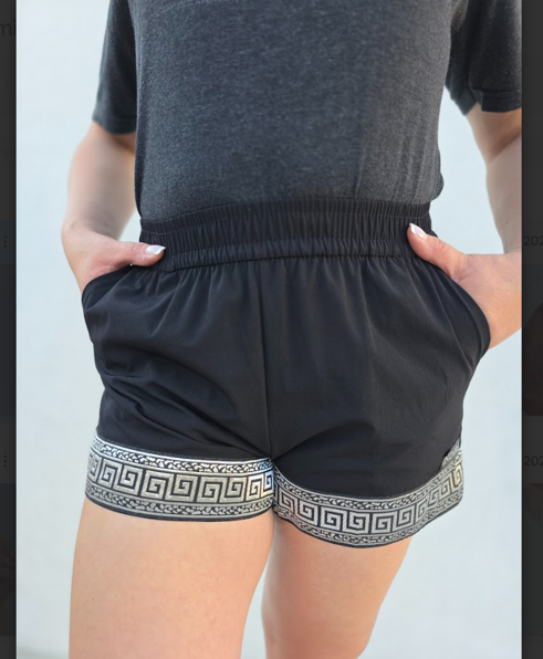 Black Shorts with Gray Greca Pattern