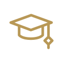 A graduation cap icon in gold color.