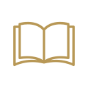 Outline of an open book in gold color