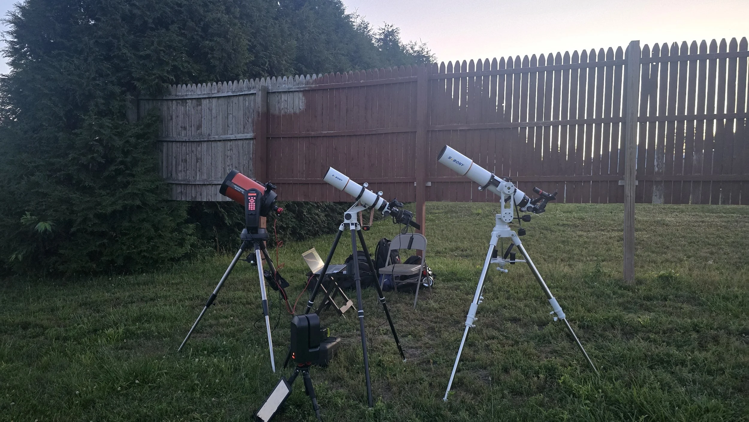 Here are 4 telescopes I brought to the Naylor Observatory: the Nexstar 8se, the Svbony 102 and 80 ED and the Seestar S50