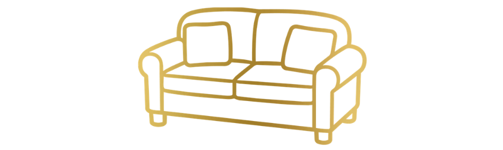 Digital illustration of a colorful sofa with green, yellow, red, and orange sections, outlined in gold.