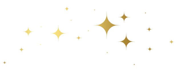 Gold stars and sparkles against a black background.